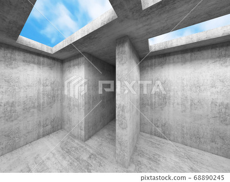 3d interior with concrete walls and rectangular 3d interior with concrete walls and rectangular 68890245