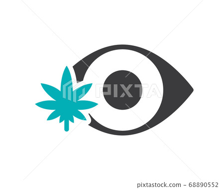 Human eye with marijuana leaf line icon. Cannabis treatment, anesthesia symbol 68890552
