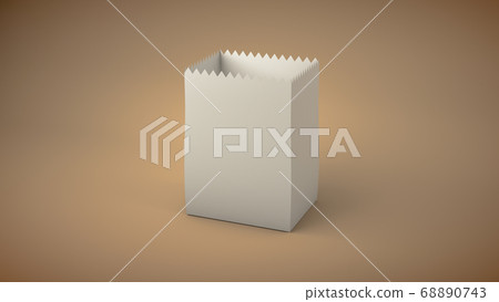 Close up of white paper bag mock up, packaging design 3d rendering concept, empty space for copy and logo, vintage brown color background. 68890743