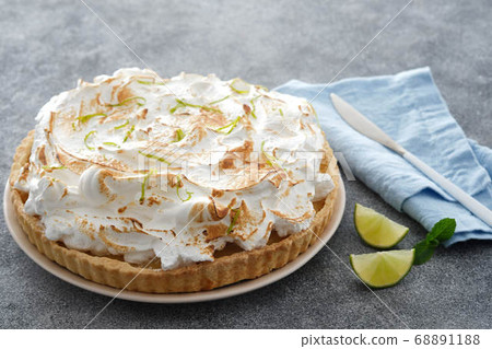 Homemade baked lemon tart cake with meringue cream. Copy space. 68891188