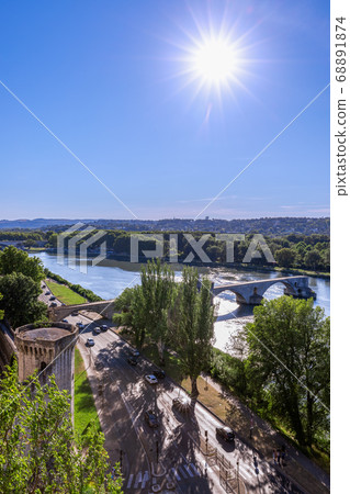 Historic Saint Benezet bridge on the Rhone river in Avignon city Historic Saint Benezet bridge on the Rhone river in Avignon city 68891874