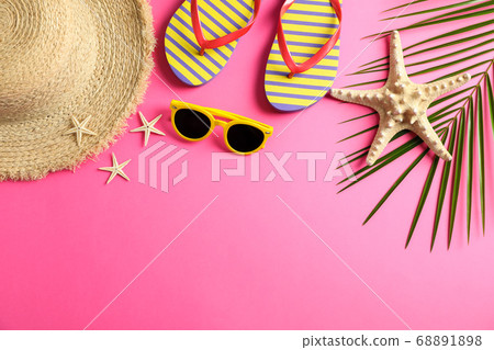 Summer vacation composition on color background. Summer vacation composition on color background. 68891898