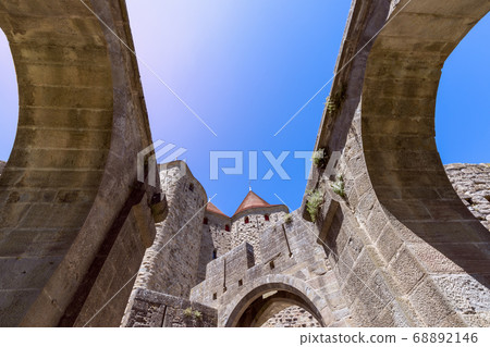 Fortified walls and ceilings of a medieval castle of Carcassonne Fortified walls and ceilings of a medieval castle of Carcassonne 68892146