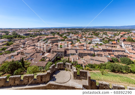 View of the old city from the castle walls of Carcassonne town 68892290