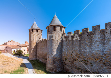 Castle walls and observation towers of medieval Carcassonne town Castle walls and observation towers of medieval Carcassonne town 68892291