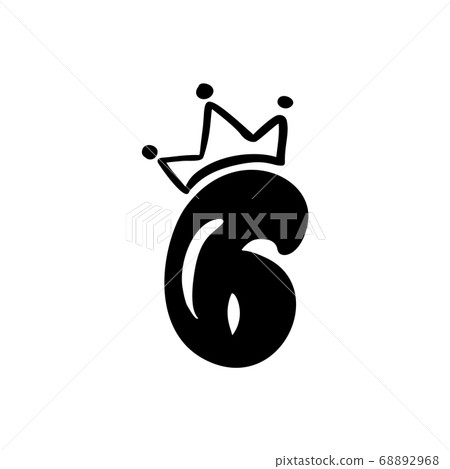 Vector Vintage Plump Cute number 6 with crown. - Stock