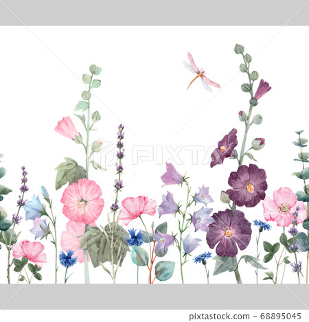 Beautiful Vector Horizontal Seamless Floral... - Stock Illustration ...