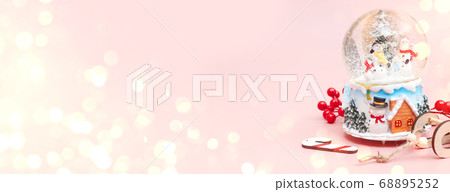 Banner, Christmas composition, gifts on pastel pink background, copyspace Banner, Christmas composition, gifts on pastel pink background, copyspace 68895252