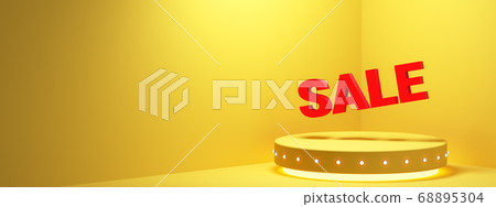 Sale banner, yellow background with pedestal, copyspace, 3d render Sale banner, yellow background with pedestal, copyspace, 3d render 68895304