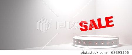 Sale banner, white background with pedestal, copyspace, 3d render Sale banner, white background with pedestal, copyspace, 3d render 68895306