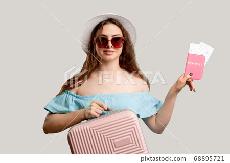 summer holiday flight check-in happy woman 68895721