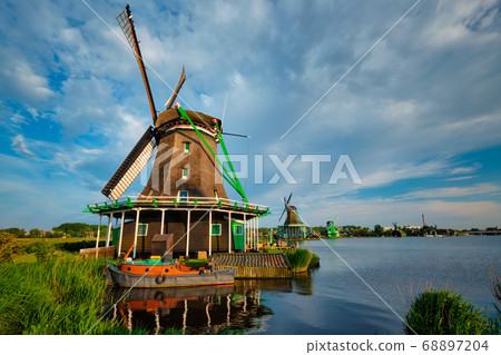 Windmills at Zaanse Schans in Holland. Zaandam, Nether 68897204
