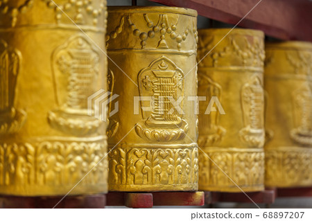 Prayer wheels in Tabo Monastery Prayer wheels in Tabo Monastery 68897207