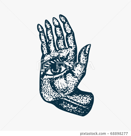 Mystical magic hand. Esoteric or alchemy occult sketch for tattoo. Fate in the palm of your hand Mystical magic hand. Esoteric or alchemy occult sketch for tattoo. Fate in the palm of your hand 68898277