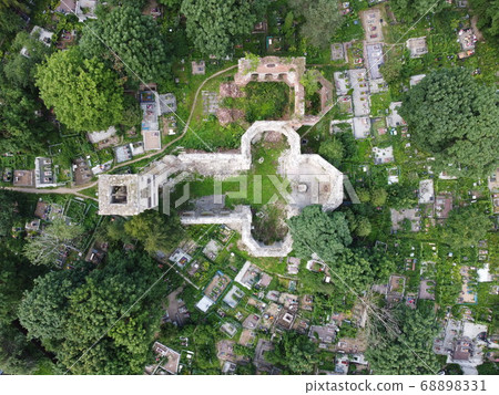 ruined church in the form of a cross, top view ruined church in the form of a cross, top view 68898331
