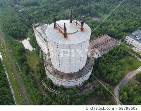 aerial view of an abandoned facility taken on a cloudy morning with no people in sight 68898602