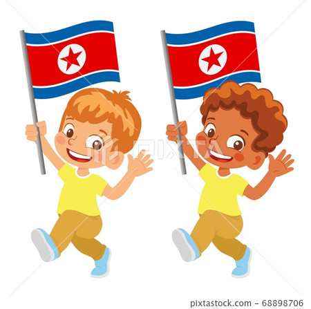North Korea flag in hand set 68898706
