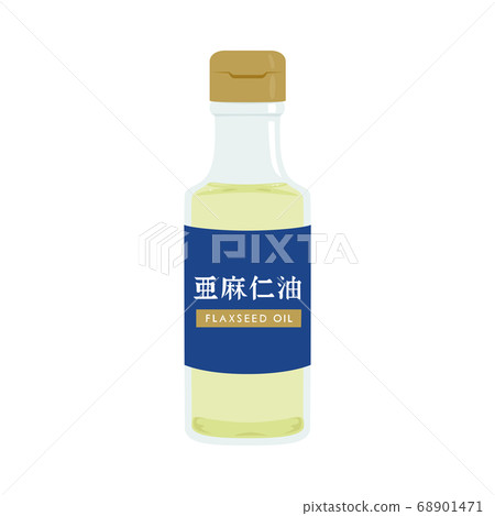 亞麻籽油的例證在瓶的。有日本標籤。 亞麻籽油的例證在瓶的。有日本標籤。 68901471