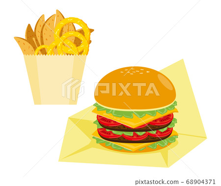 Vector illustration of hamburger, french fries and onion ring 68904371