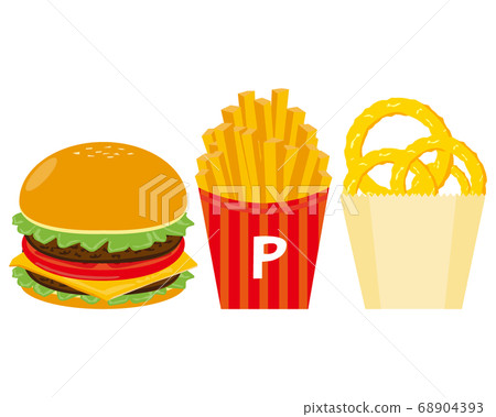 Vector illustration of hamburger, french fries and onion ring Vector illustration of hamburger, french fries and onion ring 68904393