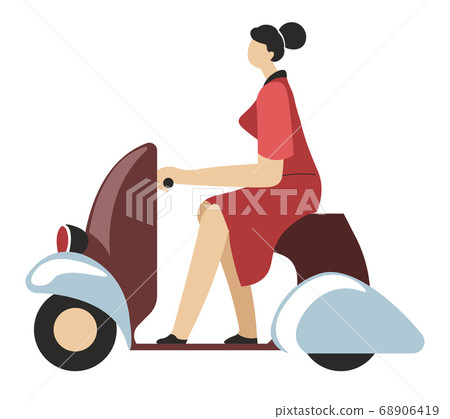 Woman riding scooter in city, transportation in town 68906419