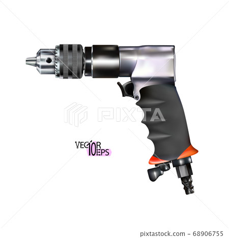 Realistic red pneumatic drill isolated on white Realistic red pneumatic drill isolated on white 68906755