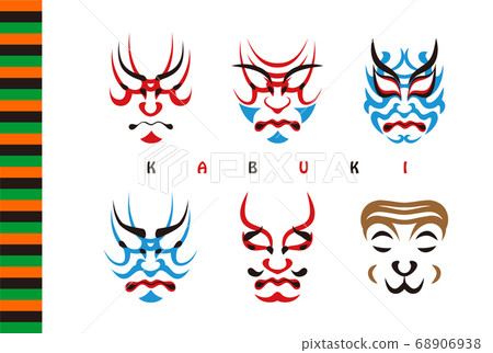 Japanese Traditional Performing Arts Kabuki Face Makeup Kumatori Illustration Set (Postcard) Vector 68906938