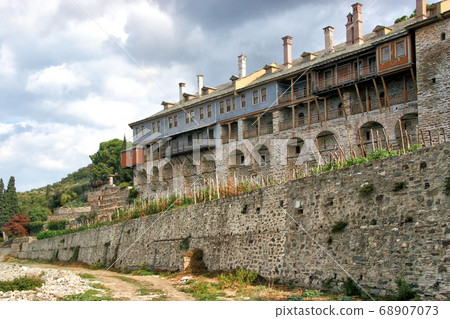 Ancient Iversky monastery on the holy Mount Athos Ancient Iversky monastery on the holy Mount Athos 68907073