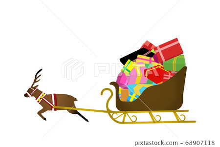 Reindeer carrying a present on a sled Reindeer carrying a present on a sled 68907118