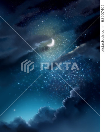 Night view of the last moon, night sky and black clouds 68907405