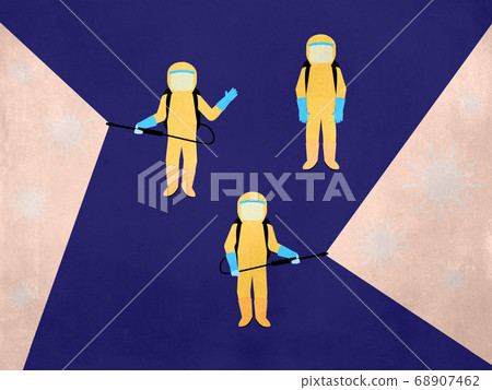 Man in yellow protective suit spraying textured Man in yellow protective suit spraying textured 68907462