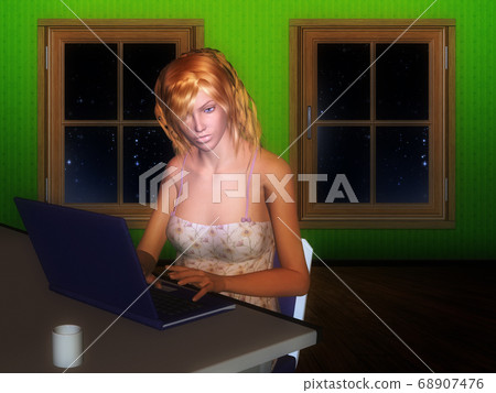 3D woman work from home 3D woman work from home 68907476