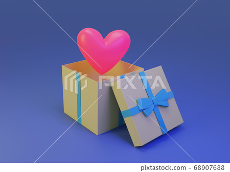 The red heart in an open gift box with a bow. 3d - Stock Illustration ...