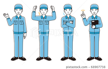 姿勢例證套男性工作者戴簡單的接觸帽子/白色背景 68907738