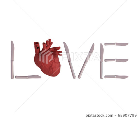 the word Love is laid out from knives and an 68907799