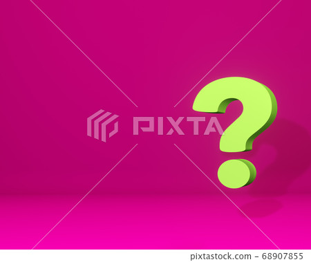 Yellow question mark sign on pink background, 3d 68907855
