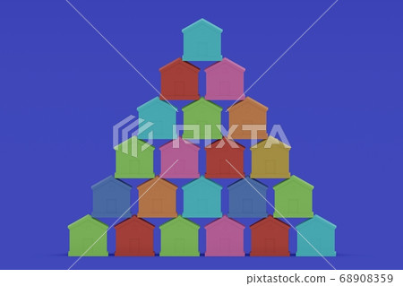 Small multi-colored houses are stacked in a Small multi-colored houses are stacked in a 68908359