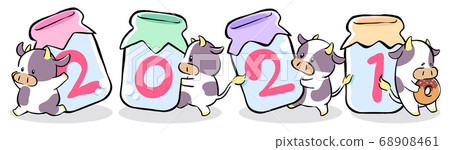 2021_ Cow character with a milk bottle 68908461