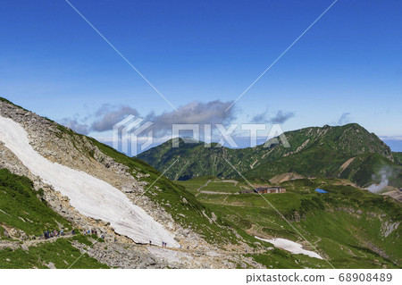 [North Alps/Tateyama] Scenery of the snowy valley and Murodo on the trail 68908489