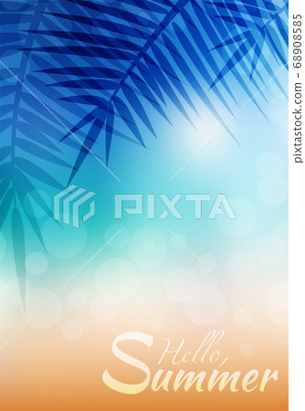 Summer greeting card with blurred background and  palm branches. Beach with sparkles 68908585