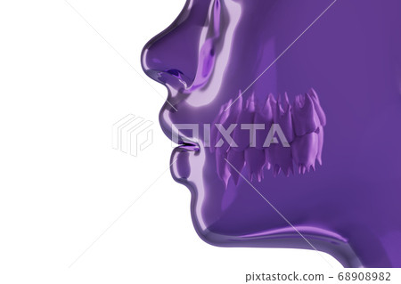 violet transparent human head with a teeth, side 68908982