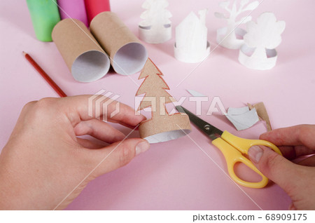 How to make trees, decoration. Daily activities, diy for kids, zero waste, eco toys hand made from paper roll. 6 step check if everything is correct. 68909175