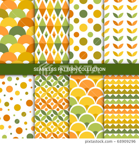 Abstract autumn patterns with green, yellow, white and orange color, vector illustration 68909296