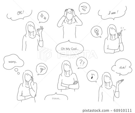 Illustration set of simple women in various poses / line / fashion / OK / inspiration / worries 68910111