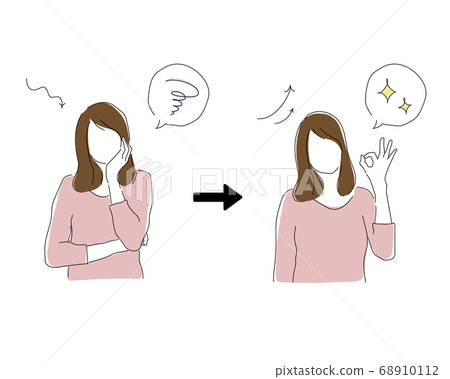 A set of simple after-woman illustrations / lines / fashion / worries / anxiety / success / OK 68910112