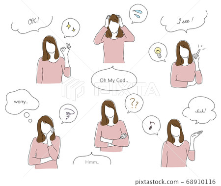 Illustration set of simple women in various poses / line / fashion / OK / inspiration / worries 68910116