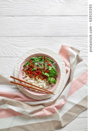 Vietnamese caramelized pork with rice, copy space 68910393