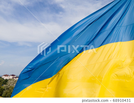 National flag of Ukraine by day. Kyiv aerial National flag of Ukraine by day. Kyiv aerial 68910431