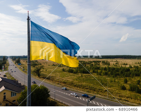 National flag of Ukraine by day. Kyiv aerial National flag of Ukraine by day. Kyiv aerial 68910466