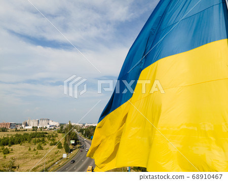 National flag of Ukraine by day. Kyiv aerial National flag of Ukraine by day. Kyiv aerial 68910467